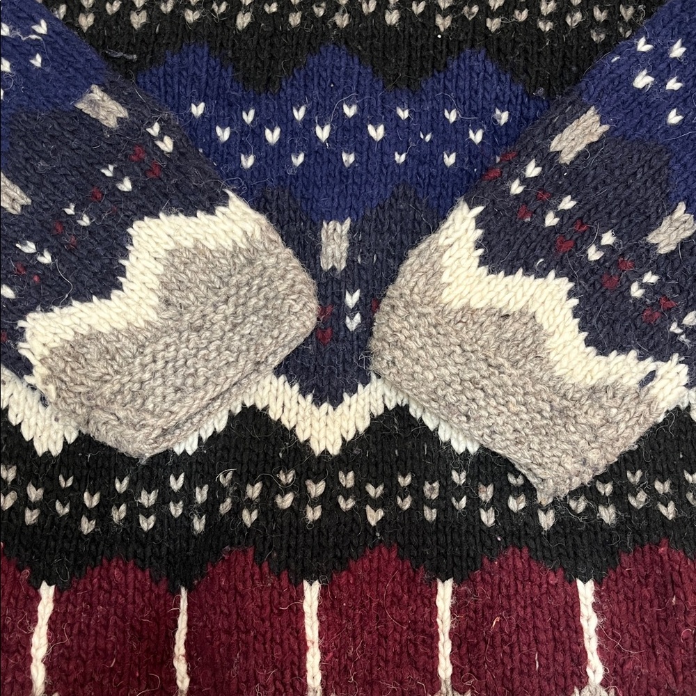 Handmade 100% Wool Pullover Sweater with Trees Nature Theme Ecuador - Picture 5 of 8